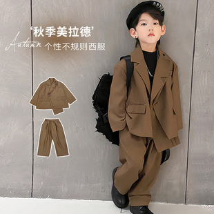 男童不规则两件套春秋韩版西服套装男孩帅气英伦西装两件套潮