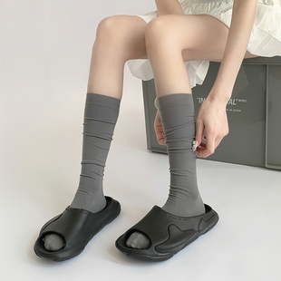 天鹅绒冰丝袜女夏季短款灰色袜子中筒jk小腿袜薄款白色长筒堆堆袜