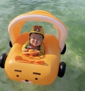 游泳圈儿童宝宝坐圈卡通可爱汽车遮阳棚婴幼儿充气浮圈可坐防侧翻