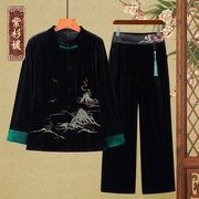 新中式中老年女装妈妈春秋，休闲套装金丝绒上衣，裤子两件套洋气
