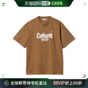 欧洲直邮Carhartt Wip 24 男士驼色棉质细条纹和图案印花T恤