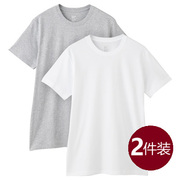2件装日本良品夏季天竺棉，男女情侣t恤圆领，v领无侧缝纯棉短袖上衣