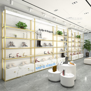 鞋店鞋架展示架创意落地式鞋柜组合货架服装店铺，金色多层包包架