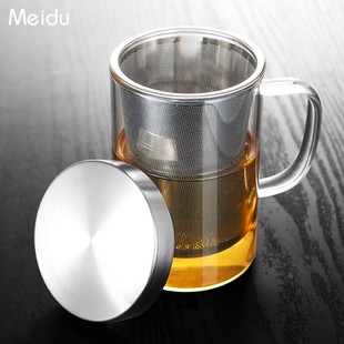 茶水分离杯 泡茶杯办公室 带把手过滤茶叶大容量创意玻璃喝水杯子