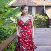 奈良碎花雪纺吊带裙夏季女2024连衣裙三亚旅行穿搭网红海边度假裙