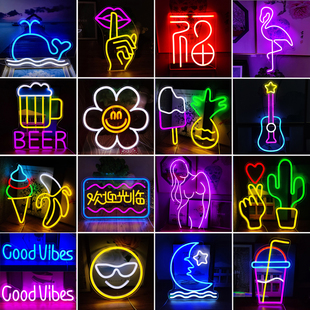 霓虹灯创意挂墙装饰酒吧商店夜灯卧室，房间氛围灯，浪漫布置12v彩灯