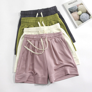 显白牛油果绿色粉色高腰五分，休闲裤垂感铜氨丝短裤女夏季薄款