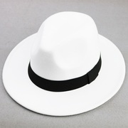 礼帽男女通用秋冬呢子大檐礼帽，黑色白色英伦复古绅士帽宽檐爵士帽