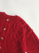 新女童韩版新年儿童大红色毛衣开衫春秋加厚麻花纹针织外套品