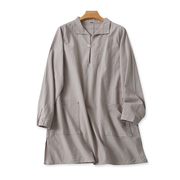 b113衬衫女外贸秋季韩版纯色翻领长袖双口袋，宽松显瘦棉衬衣