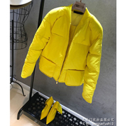 欧洲站冬装女2024欧货面包，服韩版修身黄色短款轻薄羽绒服外套