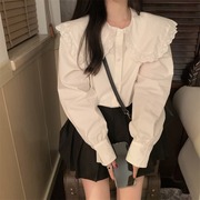 娃娃领白色衬衫女春秋2023大码胖mm设计感小众显瘦别致上衣潮