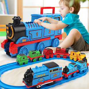 仿真电动小火车轨道套装玩具，儿童男孩汽车合金4模型，6宝宝2益智3岁