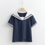 日系短袖T恤少女夏装2022初中高中学生海军领学院风甜美上衣