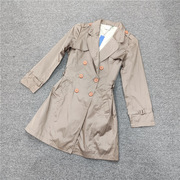 韩版小个子女装卡其色风衣外套 方领双排扣中长高级感外套