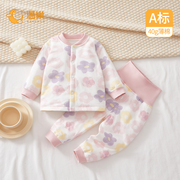 婴儿衣服秋冬季夹棉分体套装高腰薄棉保暖内衣宝宝冬装女宝棉服冬
