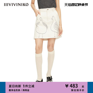 IIIVIVINIKO春夏原色小A型牛仔半身裙女M221701221D