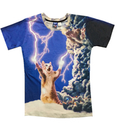 创意闪电图案 3D男女装搞怪猫咪短袖T恤 星空动物印花 3d潮流衣服