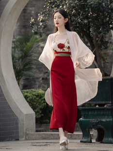 女装复古新中式国风改良红色玫瑰汉服三件套侠女超仙气日常上班