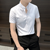 短袖衬衫男新中式立领夏天夏季薄款衣服款感冰丝条纹衬衣高0406c