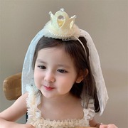 韩国生日头饰公主发饰儿童立体发箍头纱派对花童女孩拍照