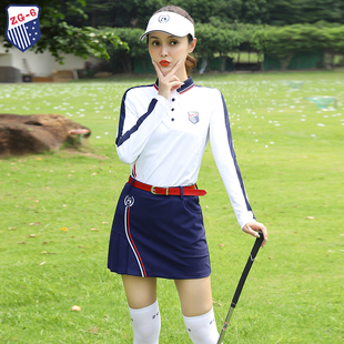 春秋ZG6高尔夫女装球衣女士服装套装长袖休闲白色上衣裤裙网球裙