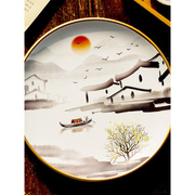 新中式装饰盘子书架摆件陶瓷摆盘客厅酒柜赏盘墙面挂盘水墨画瓷盘