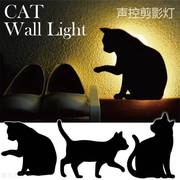 led影子灯led投影灯星空，灯猫咪壁灯动物灯猫灯声光控小夜灯剪影灯