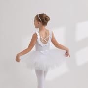 儿童舞蹈服夏季白色无袖女童练功服韩版纯棉幼儿芭蕾舞裙吊带