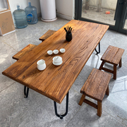 老榆木茶桌门板铁艺桌，茶几家用茶台木板，炕桌中式禅意实木榻榻米桌
