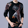雄鹰展翅图案印花长袖针织T恤衫 创意个性男士花式薄款老鹰毛线衣