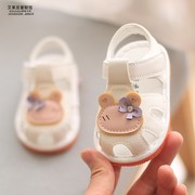 夏季宝宝学步鞋0-1-2岁婴儿软底防滑包头防撞不掉凉鞋女童叫叫鞋