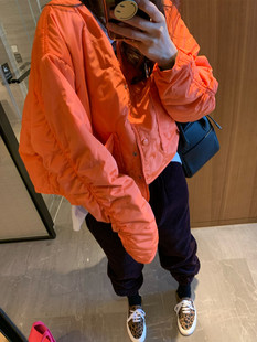 韩国2024春秋季橙色，短款薄款洋气，军绿色棉服棉衣外套