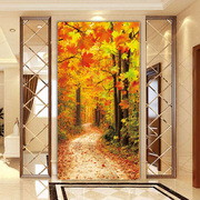 精准印花DMC十字绣 客厅玄关大画 竖版油画 秋天的枫叶