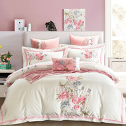 中式b床品纯棉四件式白色粉色床单式4件套刺绣被套结婚庆床上