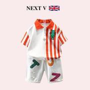 英国NEXT男童夏季短袖polo衫套装宝宝休闲运动网红男孩卫衣两件套
