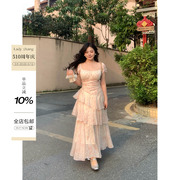 大小姐微胖大码“梦回花事”碎花不规则裙摆短袖连衣裙女仙气长裙