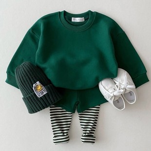 韩国进口婴幼童装糖果色休闲运动套装秋季圆领卫衣假两件裤子