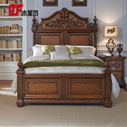 美式床轻奢实木床法式乡村复古做旧18米双人床新古雕花家具