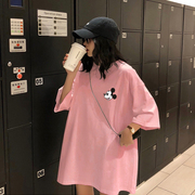 宽松大码粉色米奇t恤女韩版夏季短袖2024大版中长款半袖上衣