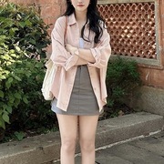 粉色防晒衬衫外套薄款女夏季设计感小众法式雪纺纯棉上衣衬衣