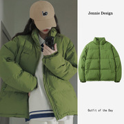 绿色短款羽绒棉服，女2022年冬小个子ins潮韩版宽松轻薄面包服