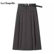 拉夏贝尔lachapelle韩版口袋百褶半身裙，女春季纯色西装长裙