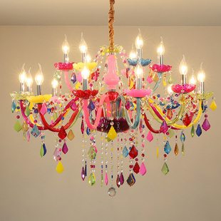 欧式客厅水晶灯彩色儿童房卧室吊灯创意个性网咖服装店装饰餐厅灯