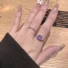 欧美双t戒指女求婚指环，时尚简约轻奢紫色，宝石开口不掉色手饰