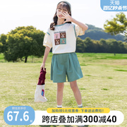 女孩衣服2024套装夏季儿童，短袖两件套夏天女(夏天女)大童运动衣服夏款