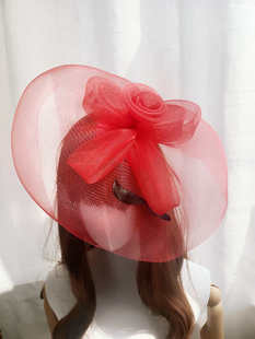 复古网纱小礼帽子新娘旗袍头饰玫瑰花朵羽毛红色面纱呢帽头饰发夹