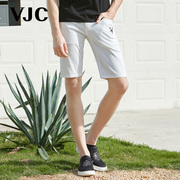 vjc威杰思2023夏季男装，白色牛仔短裤，透气印花直筒舒适五分裤