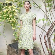 歌莉娅新中式国风旗袍连衣裙夏装女绿色印花裙子出游1B5R4K09A