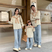 一家三口装亲子装条纹披肩，衬衫韩版母子母女装春装，洋气长袖上衣潮